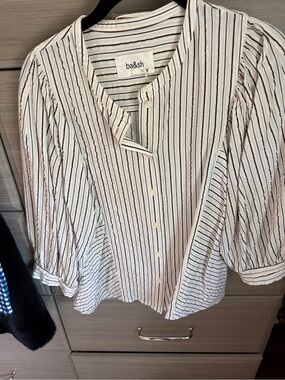 ba&sh White Striped black/blue Button-Front Women’s Blouse